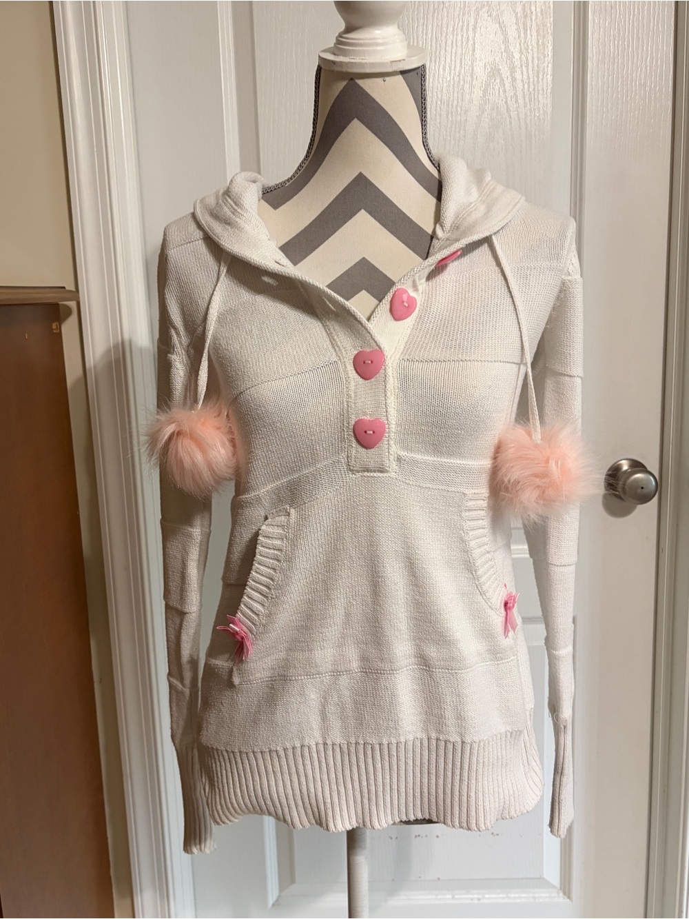 Vintage Y2K Aeropostale Hooded Sweater with Pom Poms Size Medium
